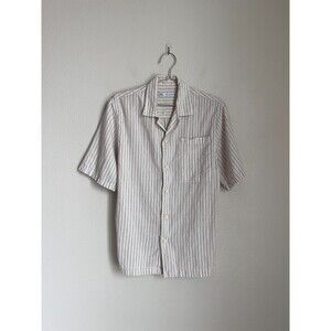 Zara Men's Cotton/Linen Stripe Button Down Shirt in Ivory Size MEDIUM